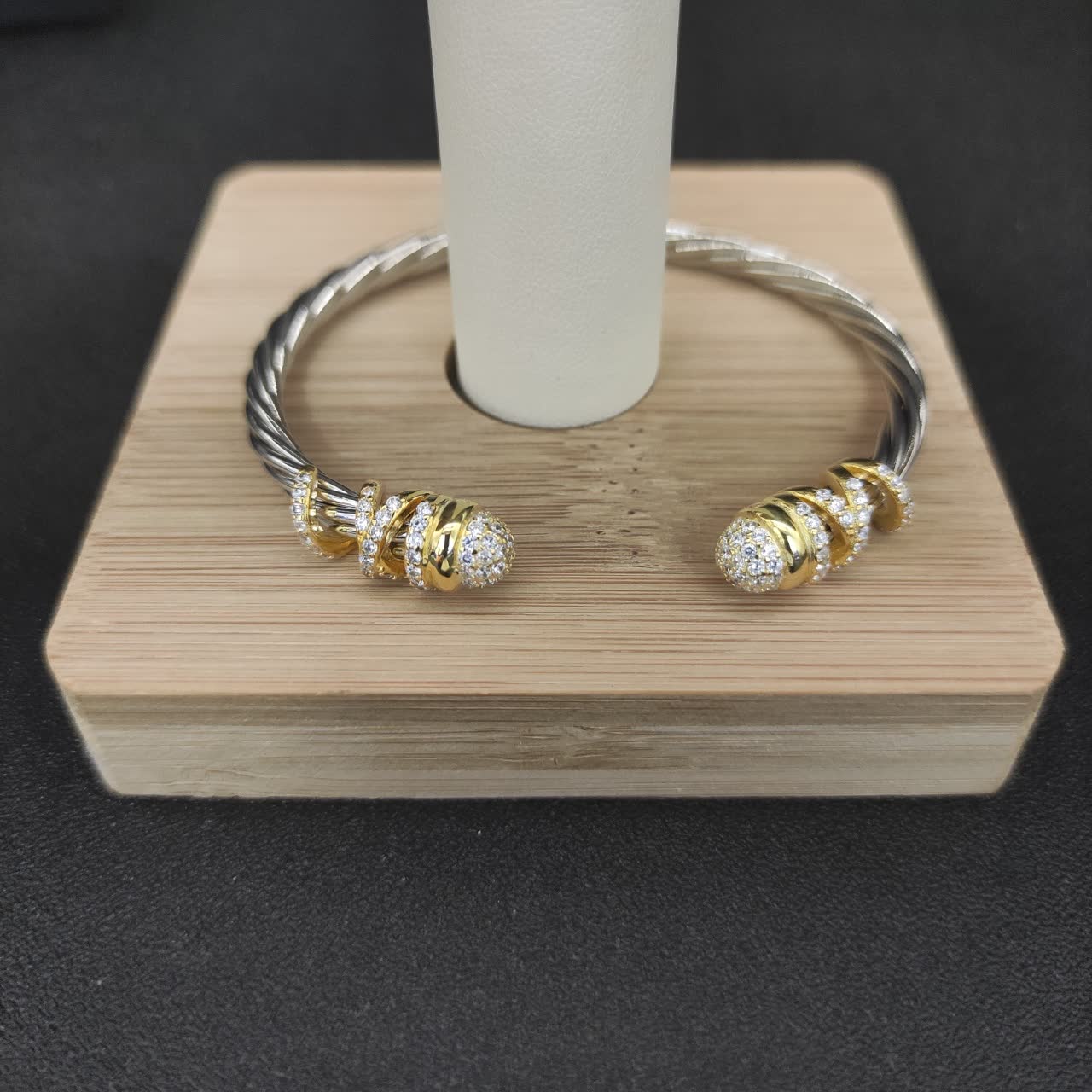 David Yurman Elegant Silver and Gold Diamond Cuff Bracelet